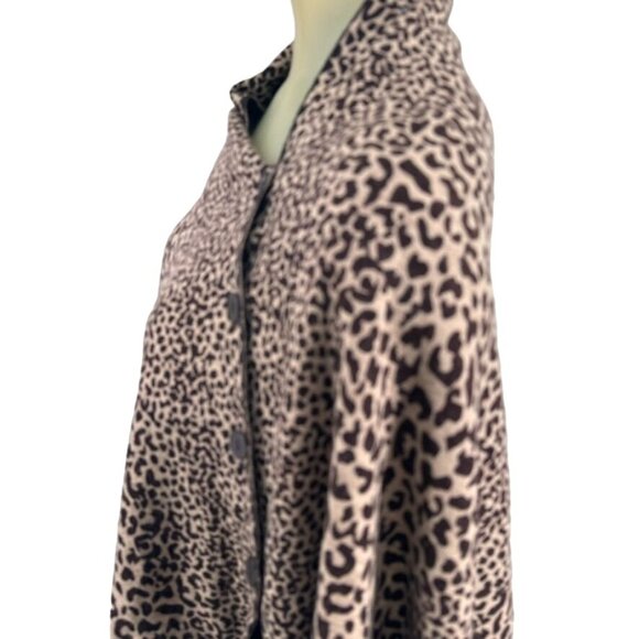 Scarf Wrap Marino wool Leopard Print Poncho Brownreversible 26 X 60 - Picture 8 of 13